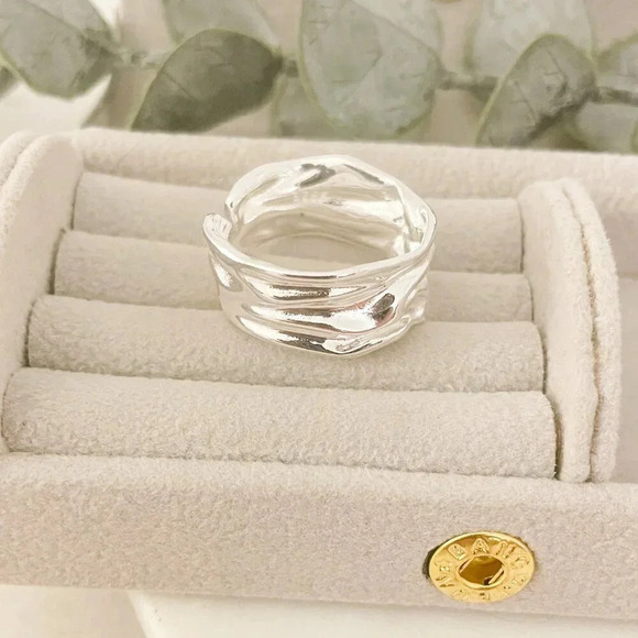 925 Sterling Silver Chunky Ring Textured Ring Large Bold Statement Ring - Picture 8 of 11